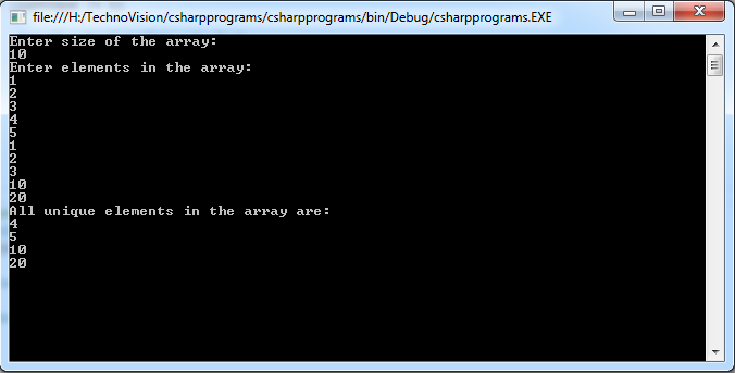 Write C# program to print all unique element in an array