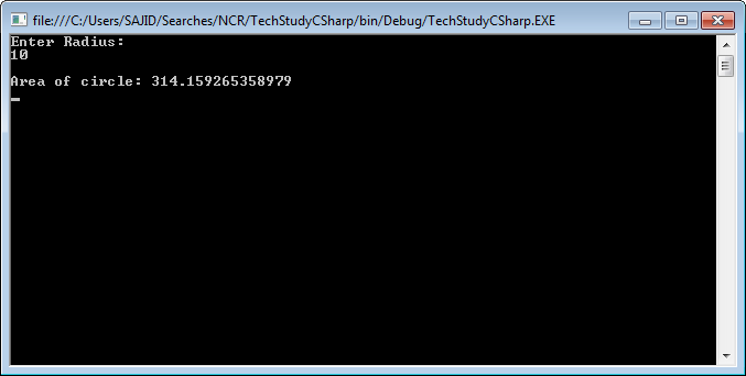 C# Program to Calculate Area of Circle