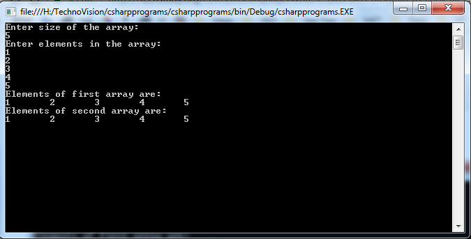 Write C# program to copy all elements of one array to another