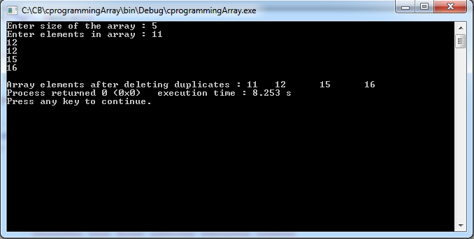 Write C program to delete all duplicate elements from an array