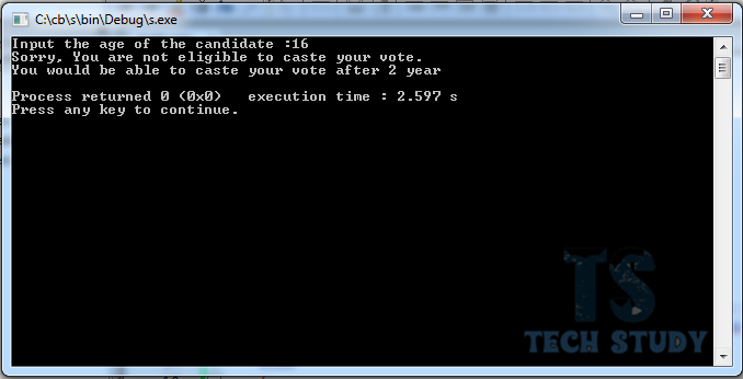 C program to detrermine a candidate's age is eligible for casting the vote or not