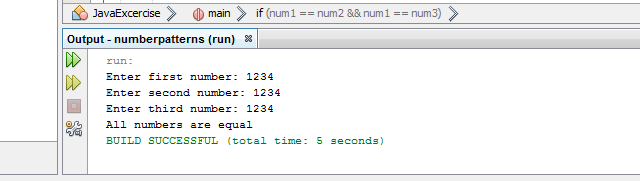 Write a Java program that accepts three numbers and check All numbers are equal or not