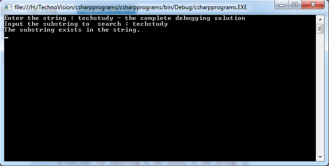 Write a C# program to check whether a given substring is present in the given string