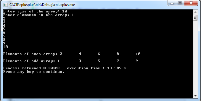 Write C++ program to put even and odd elements of array in two separate array