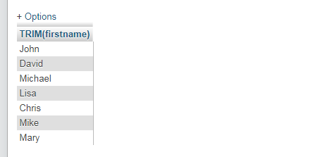 Write a MySQL to get first name of all students table after removing white spaces from both side