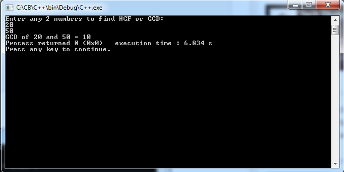 Write C++ program to find HCF of two numbers using recursion