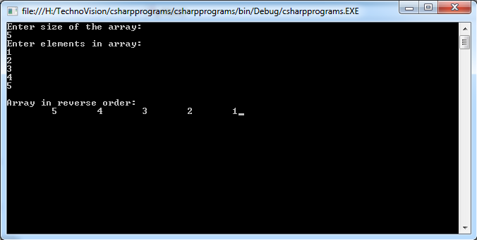 Write C# program to find reverse of an array