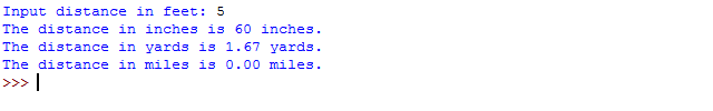 Write a Python program to convert the distance (in feet) to inches, yards, and miles