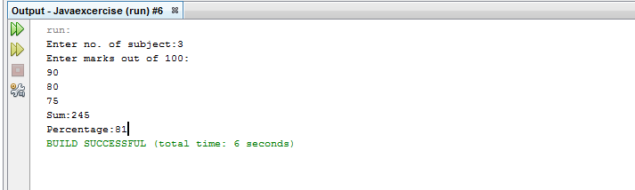 Write a Java Program to Accept the Marks of a Student and find Total Marks and Percentage