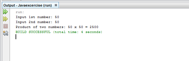 Write a Java program that takes two numbers and display the product of two numbers