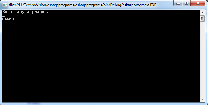 Write C# program to check vowel or consonant using switch case