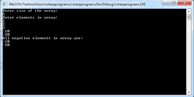 Write C# program to count total number of negative elements in array