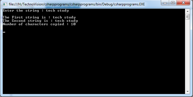 Write a C# program to copy one string to another string