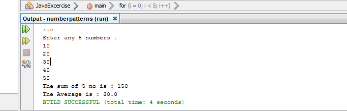 Write a Java program to input 5 numbers from keyboard and find their sum and average