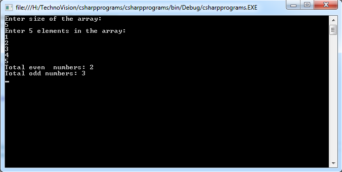Write C# program to count even and odd elements in an array