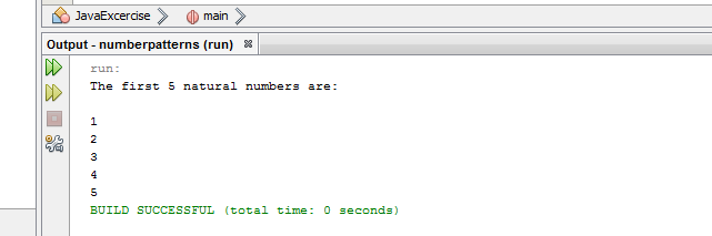 Write a program in Java to display the first 5 natural numbers