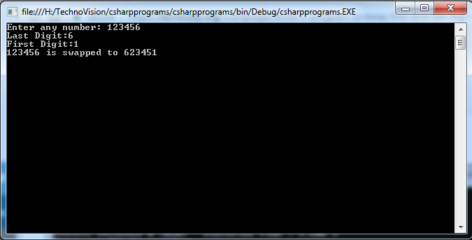 Write C# program to swap first and last digit of a number