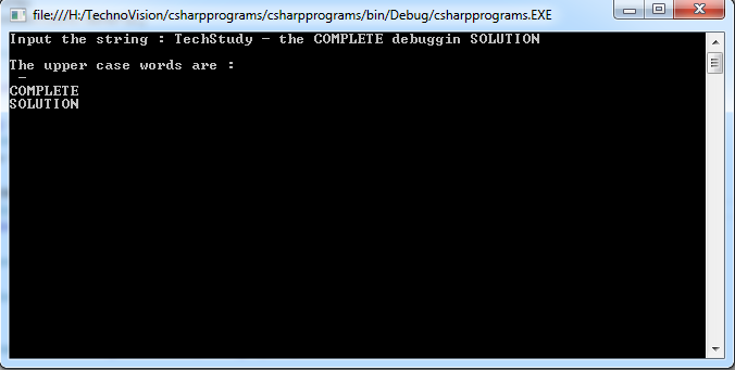 Write a program in C# to find the uppercase words in a string in LINQ Query