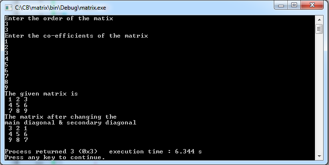 Write C Program to interchange diagonals of a matrix