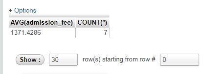 Write a MySQL query to get the average admission fee and number of students in the students table