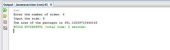 Write a Java method to find the area of a pentagon