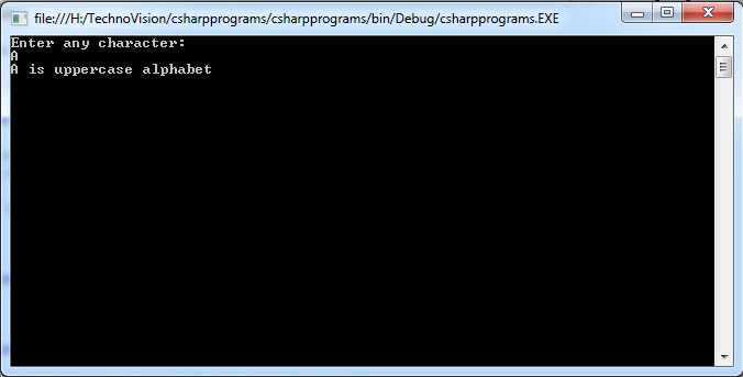 Write C# Program to check uppercase or lowercase alphabets