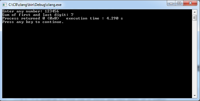 Write C program to find the sum of first and last digit of any number