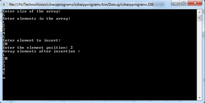 Write C# program to insert an element in array