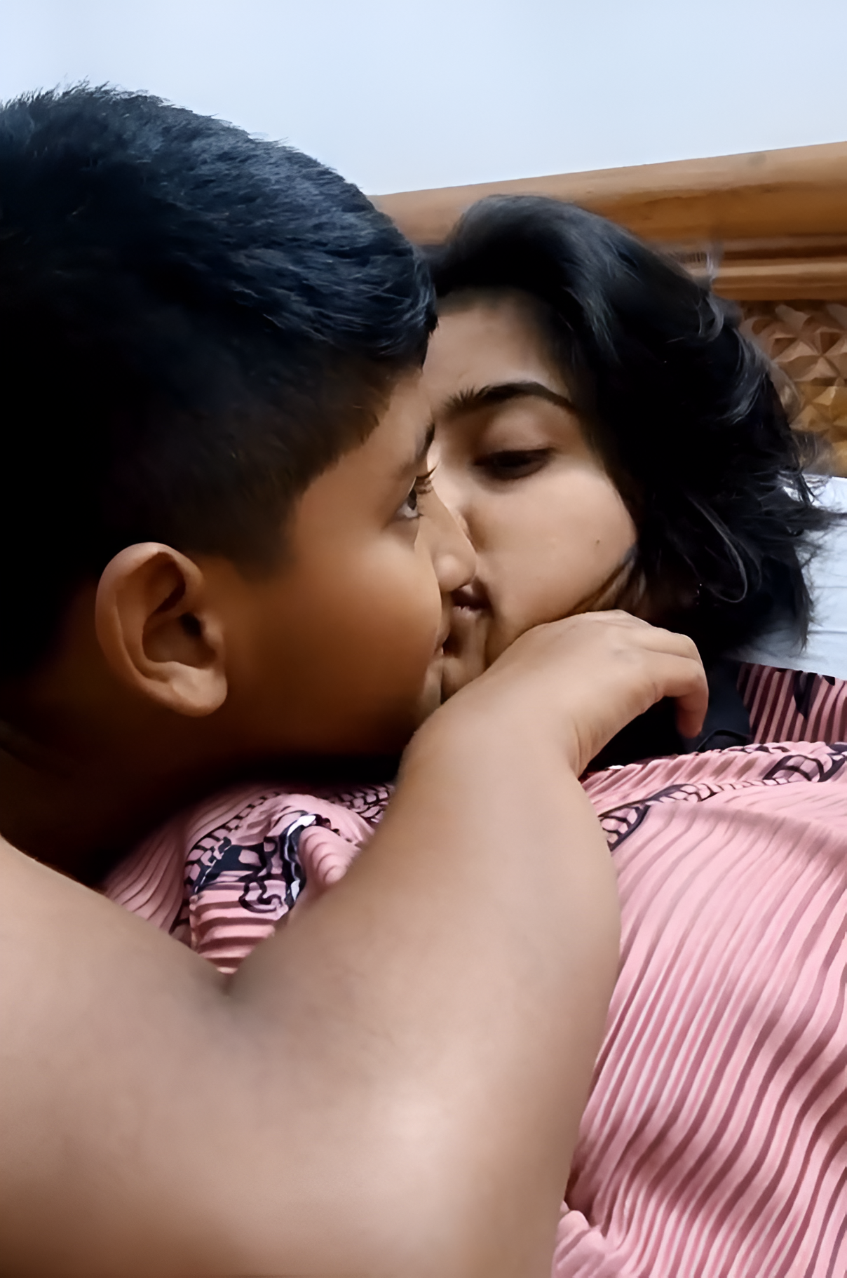 Mother and son kissing video